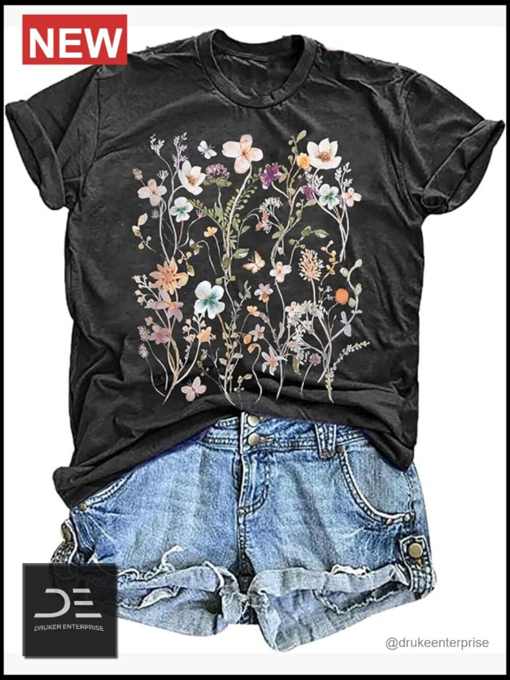 Vintage Floral Graphic Tee Short Sleeve Loose Boho T-Shirt